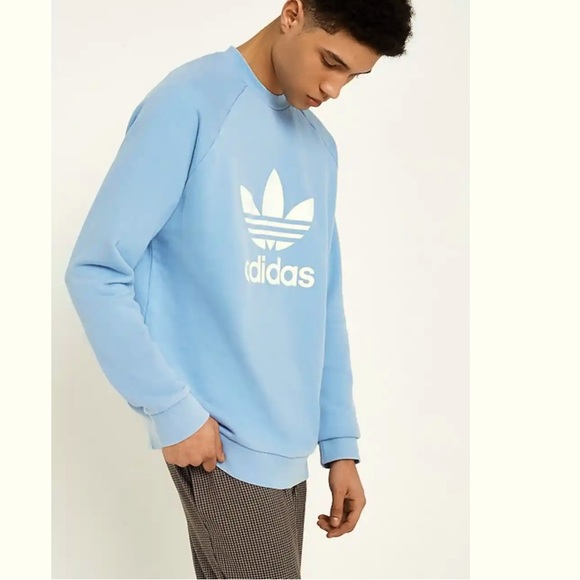 Adidas Ash Blue Crew Neck Sweatshirt Trefoil Logo Crew Size Large - Picture 2 of 6